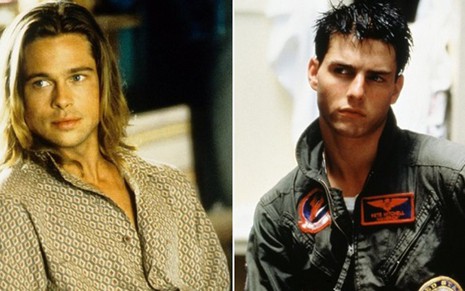 Os atores Brad Pitt (à dir.), no filme Lendas da Paixão (1994), e Tom Cruise, em cena de Top Gun (1986) - Montagem/Reprodução