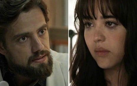 Renato (Rafael Cardoso) mandará Laura (Bella Piero) falsificar exame de DNA no laboratório - Reprodução/Globo