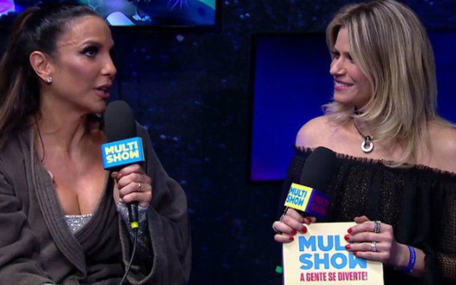 A apresentadora Didi Wagner com Ivete Sangalo no estúdio do Multishow, no Rock in Rio 2017 - Reprodução/Multishow