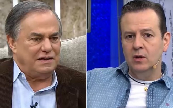 Ronnie Von durante a apresentação do programa Todo Seu e Celso Zucatelli no comando de De A a Zuca - REPRODUÇÃO/TV GAZETA