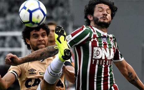 Victor Ferraz disputa bola com Fernando Neto, jogador do Fluminense: vitória do Santos não deu Ibope - MAILSON SANTANA/FLUMINENSE FC