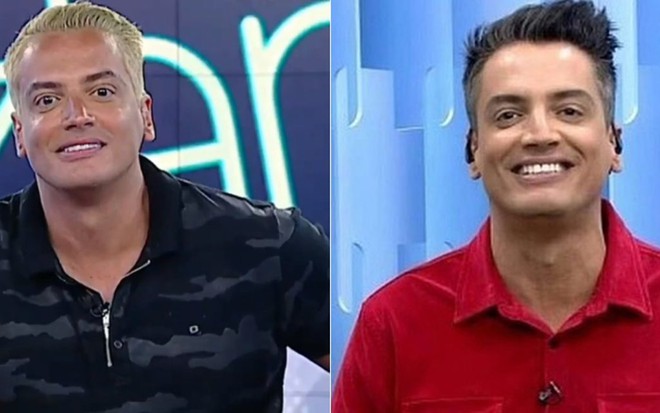 Leo Dias apareceu loiro no programa de quarta (2), mas já voltará a exibir fios morenos nesta quinta (3) - Reprodução/SBT
