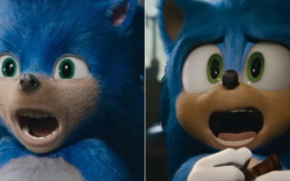 Montagem de fotos com os diferentes visuais do personagem principal de Sonic - O Filme