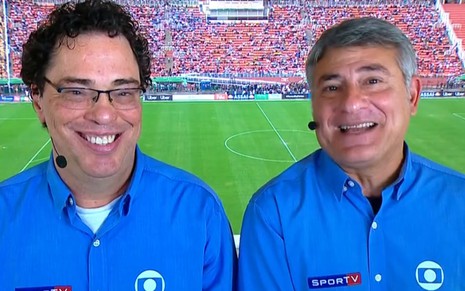 Walter Casagrande Jr. (à esq.) e Cléber Machado transmitiram a final da Taça das Favelas no sábado (1º) - REPRODUÇÃO/TV GLOBO