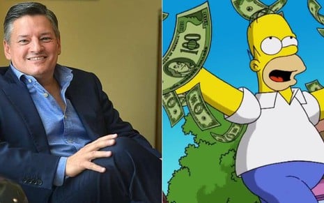 Ted Sarandos e Homer Simpson vão se encontrar em um episódio da 30ª temporada da animação - Divulgação/Netflix e Fox