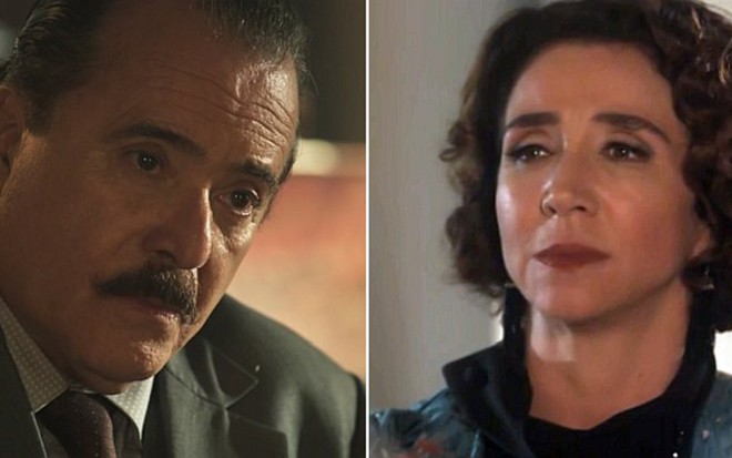 Tony Ramos (José Augusto) e Marisa Orth (Celeste Hermínia) em cenas de Tempo de Amar - Reprodução/TV Globo