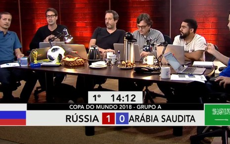 Os comentaristas do programa Tempo Real, que analisa os jogos da Copa sem, de fato, transmiti-los - Reprodução/ESPN