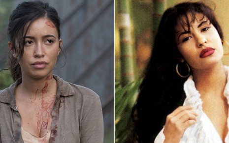 A atriz Christian Serratos em The Walking Dead e a cantora Serena; e aí, as duas se parecem ou não? - Divulgação/AMC/Reprodução