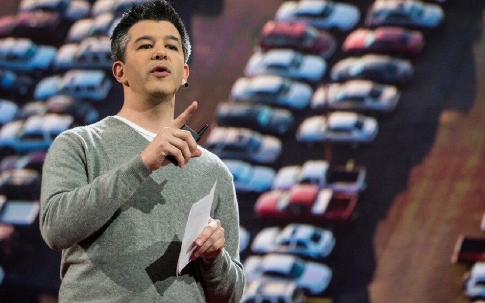 O executivo Travis Kalanick durante palesta em conferência da Ted Talk, realizada em 2016