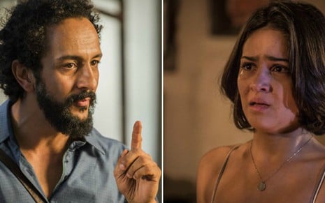 Os atores Irandhir Santos e Giulia Buscacio em cenas da novela Velho Chico, da Globo - Reprodução/Globo