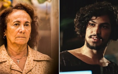 Zezita Matos (Piedade) e Gabriel Leone (Miguel) em cenas de Velho Chico, novela das nove - Reprodução/TV Globo
