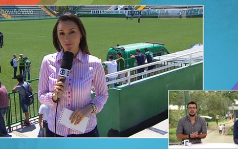 A repórter Eveline Poncio, de Chapecó, durante a edição de ontem (30) do Vídeo Show  - Reprodução/Globo
