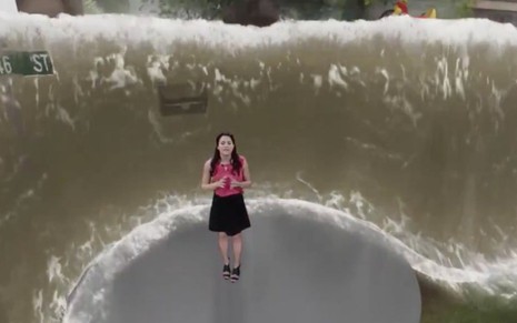 A meteorologista Erika Navarro em vídeo que simula a destruição do furacão Florence: viralizou - Reprodução/Weather Channel