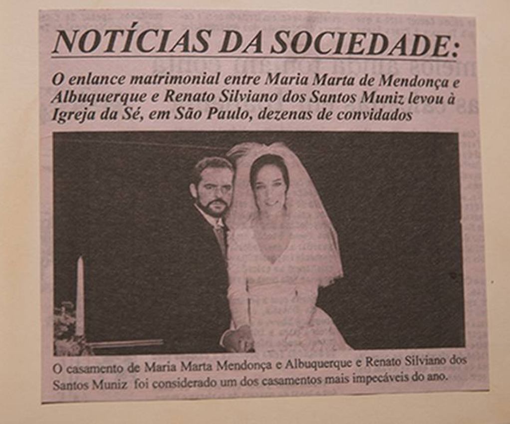 Página de jornal que noticia casamento entre Silviano e Marta