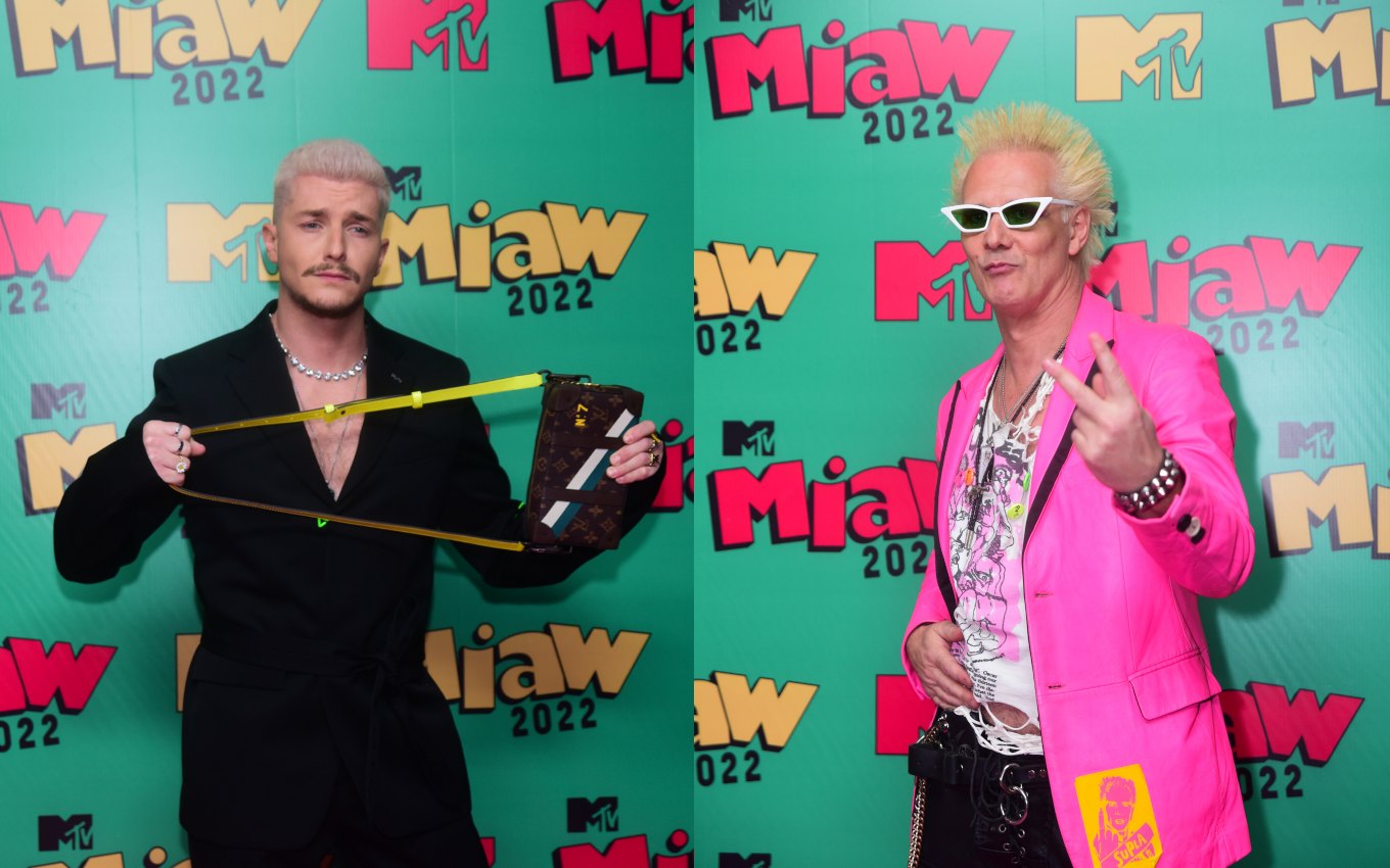 Supla aposta em rosa e Klebber Toledo exibe cabelos platinados em evento da MTV
