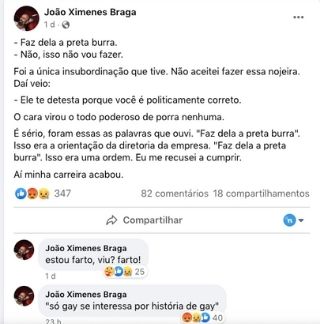 Post no Facebook de autor da Globo
