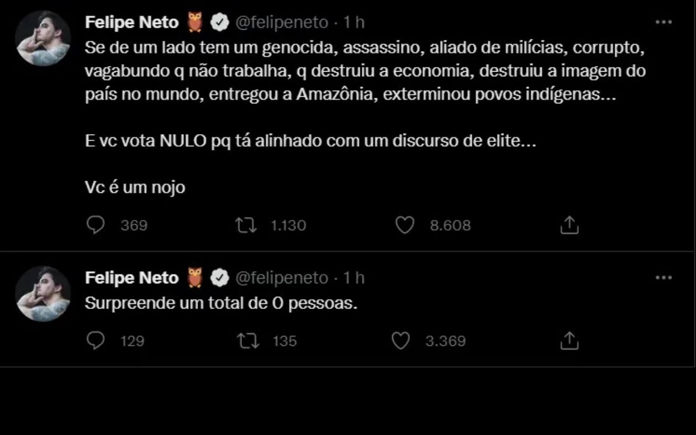 Felipe Neto ataca Tiago Leifert pelo Twitter