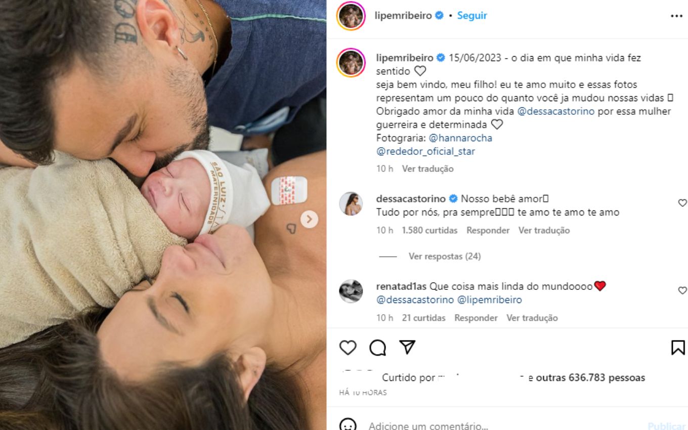 Post de Lipe Ribeiro sobre nascimento do filho