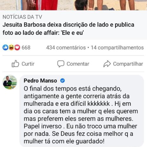 Comentário de Pedro Manso no Facebook