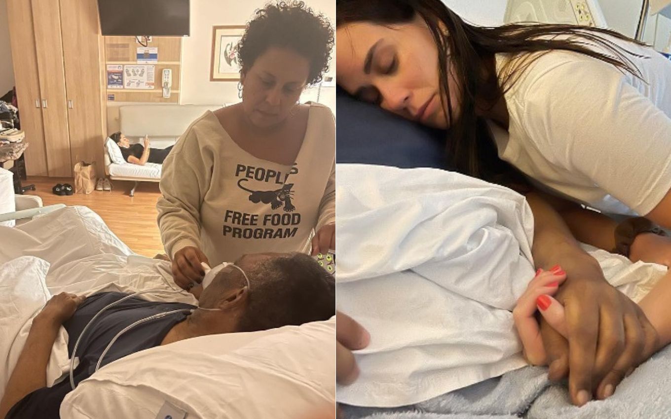 Imagens de Pelé com a família no hospital