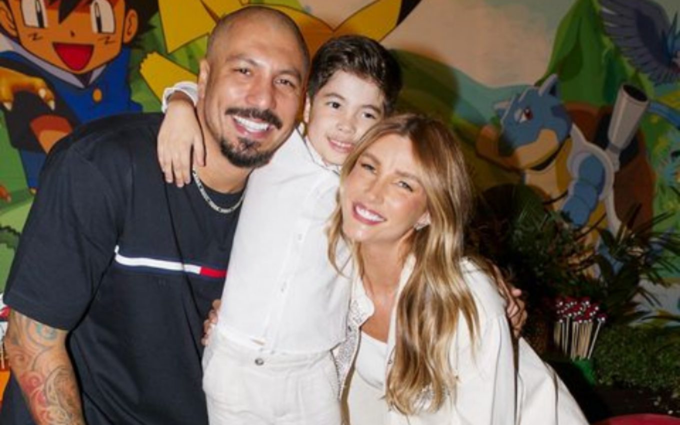 Fernando Medeiros e Aline com o filho