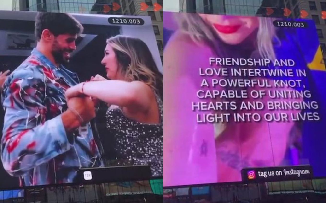 Antônio Cara de Sapato e Amanda Meirelles em outdoor da Times Square