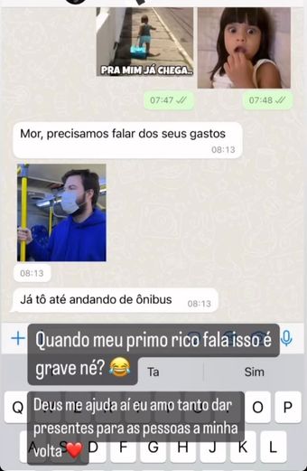 Conversa entre Maíra Cardi e Thiago Nigro no WhatsApp